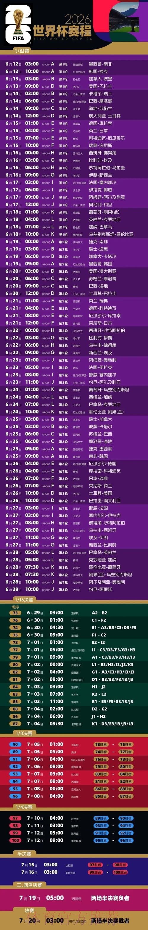 2026世界杯比赛时间完整版观看指南实时查看